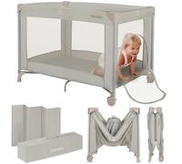 lionelo Cuna de Viaje para bebé Amelie Desde el Nacimiento hasta los 15 kg, Pequeña, Plegable, Colchón Blando Plegable, 100,5x70,5 cm, 2 Ruedas, Entrada Lateral, Bolsa de Transporte