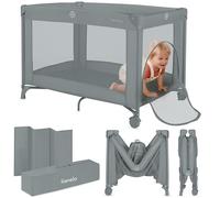 lionelo Cuna de Viaje para bebé Amelie Desde el Nacimiento hasta los 15 kg, Pequeña, Plegable, Colchón Blando Plegable, 100,5x70,5 cm, 2 Ruedas, Entrada Lateral, Bolsa de Transporte