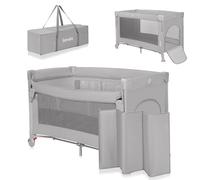 LIONELO ELLEN Cuna de viaje 3 en 1 de 0 a 3 años, Cuna Colecho para Recién Nacidos y Mayores hasta 15 kg, 2 Alturas de Colchón, Correas de Amarre, Entrada Lateral con Cremallera, 2 Ruedas Bolsa