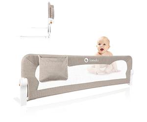 lionelo Eva Barrera para la Cama 150 x 42, Barandilla de Cama Portátil, Cinturones, de Seguridad Bloqueo, Compacta, Malla Transpirable, Plegado 180 Grados, Montaje Sencillo (Beige)