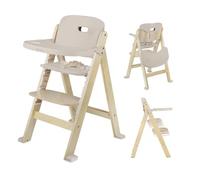 Lionelo Floris Trona Bebé de Madera con Bandeja Extraíble, Beige | Trona Evolutiva desde 6 Meses, Ergonómica, Asiento y Reposapiés con 4 Alturas, Arnés de 5 Puntos, Silla Infantil hasta 40 kg