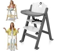 LIONELO Floris trona de madera para bebé 3 en 1, trona de bebe, silla alta regulable, de 6 a 36 meses/hasta 12 años, cinturones de seguridad de 5 puntos, hasta 15 kg / 40 kg (Grey)