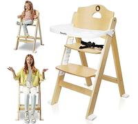 LIONELO Floris trona de madera para bebé 3 en 1, trona de bebe, silla alta regulable, de 6 a 36 meses/hasta 12 años, cinturones de seguridad de 5 puntos, hasta 15 kg / 40 kg (Natural)
