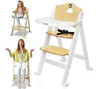 LIONELO Floris trona de madera para bebé 3 en 1, trona de bebe, silla alta regulable, de 6 a 36 meses/hasta 12 años, cinturones de seguridad de 5 puntos, hasta 15 kg / 40 kg (White)