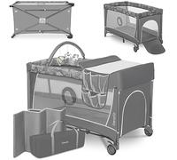 lionelo Flower Camita de Viaje 2 en 1 65 x 125 x 76 cm para niños hasta 15 kg Colchón Organizador Cambiador Toy Bar Juguetes interactivos 2 Reudas Compacta Bolsa para Transportar (Gris II)