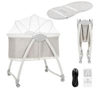 lionelo Gaya Cuna Eléctrica para Bebé, Balanceo Automático Lateral | Mando a Distancia y Panel Táctil, Colchón Cómodo, Melodías Ruido Blanco Vibración, Diseño Plegable, Ruedas con Frenos