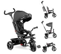 LIONELO Haari Triciclo Evolutivo para Niños, Bicicleta Bebe 2 en 1, Menores hasta 25 kg, 1,5-5 años, Carrito Cesta espaciosa, Bolsa y portavasos, Cinturones de 3 Puntos, Toldo Gris