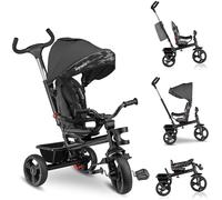 LIONELO Haari Bicicleta 2 en 1 Menores hasta 25 kg 1,5-5 años Triciclo- Carrito Cesta espaciosa, Bolsa y portavasos Cinturones de 3 Puntos con Fundas Toldo Reposapiés Gris