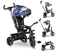 LIONELO Haari Bicicleta 2 en 1 Menores hasta 25 kg 1,5-5 años Triciclo- Carrito Cesta espaciosa, Bolsa y portavasos Cinturones de 3 Puntos con Fundas Toldo Reposapiés Azul Oscuro