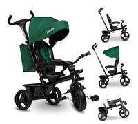 LIONELO Haari Triciclo Evolutivo para Niños, Bicicleta Bebe 4 en 1, Menores hasta 25 kg, 1,5-5 años, Carrito Cesta espaciosa, Bolsa y portavasos, Cinturones de 3 Puntos, Toldo Grün