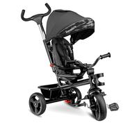 LIONELO Haari Triciclo Evolutivo para Niños, Bicicleta Bebe 4 en 1, Menores hasta 25 kg, 1,5-5 años, Carrito Cesta espaciosa, Bolsa y portavasos, Cinturones de 3 Puntos, Toldo Gris