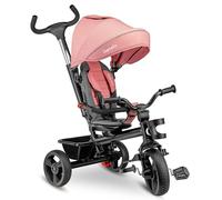 LIONELO Haari Triciclo Evolutivo para Niños, Bicicleta Bebe 4 en 1, Menores hasta 25 kg, 1,5-5 años, Carrito Cesta espaciosa, Bolsa y portavasos, Cinturones de 3 Puntos, Toldo Rosa