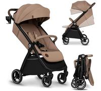Lionelo Ingrid - Cochecito ligero y compacto de 6 meses a 22 kg, cochecito plegable automático con asiento reclinable, suspensión completa, ruedas giratorias de EVA de 360°, toldo XXL, cochecito de