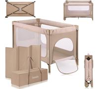 lionelo Jasmin Easy FoldCuna de Viaje para Niños de hasta 15 kg de 0 a 36 Meses Colchón de Espuma T25, 2 Niveles de Altura, Easy Fold, Entrada Lateral, Ruedas (Beige)