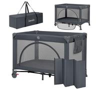 lionelo Laura Cuna de Viaje 2 en 1 hasta 15 kg Cuna Parque Bebe de 0 a 36 Meses Entrada Lateral Colchón de Espuma T25, 2 Niveles de Altura, Bolsa de Viaje, Ruedas con Freno (Grey Concrete)