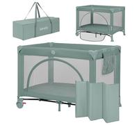 lionelo Laura Cuna de Viaje 2 en 1 hasta 15 kg Cuna Parque Bebe de 0 a 36 Meses Entrada Lateral Colchón de Espuma T25, 2 Niveles de Altura, Bolsa de Viaje, Ruedas con Freno