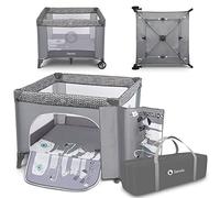 LIONELO LENE Cuna de viaje y parque 2 en 1, desde el nacimiento hasta los 15 kg, Sistema de cierre lateral con cremallera, Plegado rápido, Ruedas con freno, Bolsa de transporte, parque cuna, cuna bebe