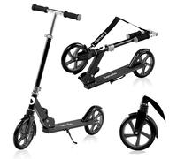 lionelo Luca Patinete Urbano XXL hasta 100 kg, Scooter para niños, Grandes Ruedas 200 mm ShockResist Amortiguador, Volante Ajustable Altura, Freno Plegable (Negro)