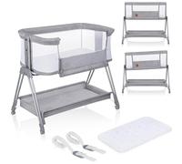 LIONELO Luna - Cuna de noche y cuna de viaje 2 en 1 desde el nacimiento | Hasta 9 kg, tela transpirable, cesta de la compra, colchón incluido, laterales de malla transpirable, ruedas bloqueables