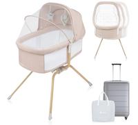 lionelo Malin EVO - Cuna de Viaje para bebé con colchón, de 0 a 9 kg, Dosel con mosquitera, Plegable, Sistema de balancín, reclinable, Montaje rápido (Beige Natural)