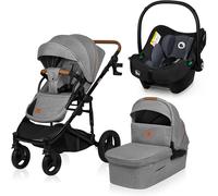 LIONELO MARI TOUR Cochecito de bebé 3 en 1 hasta 22 kg Capazo Silla de coche Respaldo ajustable, Posición tumbado Cinturones de 5 puntos Ruedas todoterreno 360º Capota XXL acolchada (Grey)