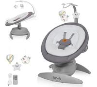 LIONELO MELL Mecedora para Bebés 360° Ajustable con 5 Velocidades, Seguridad con Arnés 5 Puntos, 12 Melodías, Bluetooth, Hamaca Ergonómica con Almohada de Bambú, Silla Silenciosa y Lavable (Grey)