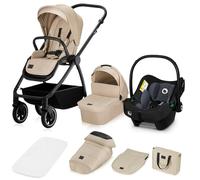 LIONELO MERIL 3 en 1 Cochecito de Bebé Multiusos 0-48 Meses Hasta 22 kg, Capazo hasta 9 kg, Silla de Coche Hasta 13 kg, Ruedas Todoterreno 360°, Suepensión Total, Capota XXL UPF50+ (Beige)