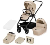 LIONELO MERIL Silla paseo bebe 2 en 1 0-48 meses Hasta 22 kg, Capazo XXL Hasta 9 kg, Ruedas grandes Todoterreno 360°, Respaldo Ajustable Posición Acostada Suspensión Total Capota XXL (Beige)
