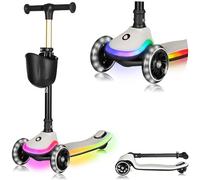 LIONELO MEY - Patinete de equilibrio para niños de 3 años a 50 kg, 3 ruedas con ajuste de altura, plataforma iluminada antideslizante y ruedas LED, cesta