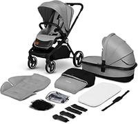 LIONELO Mika coche de bebé 2en1, carrito para bebé, cochecito silla de paseo, protector de lluvia, funda para las piernas, mosquitera (Gris)