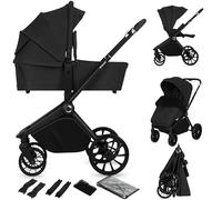 LIONELO MIKA PLUS 2 en 1 Cochecito de bebé 0-48 meses hasta 22 kg Capazo hasta 9 kg, Ajuste de Respaldo y Reposapiés, Suspensión, AiryDots, Ruedas de PU giratorias 360° Capota XXL (Black)