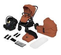 LIONELO MIKA PLUS 3 en 1 Silla de Paseo Bebe 0-48 meses a 22 kg Capazo hasta 9 kg Silla de Coche Portabebés hasta 13 kg, Respaldo Ajustable, Suspensión, Ruedas 360° Capota XXL Carrito de Bebe (Brown)