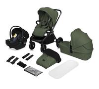 LIONELO MIKA PLUS 3 en 1 Silla de Paseo Bebe 0-48 meses a 22 kg Capazo hasta 9 kg Silla de Coche Portabebés hasta 13 kg, Respaldo Ajustable, Suspensión, Ruedas 360° Capota XXL Carrito de Bebe (Green)