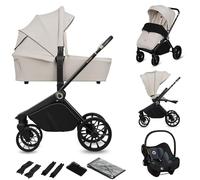 LIONELO MIKA PLUS 3 en 1 Silla de Paseo Bebe 0-48 meses a 22 kg Capazo hasta 9 kg Silla de Coche Portabebés hasta 13 kg, Respaldo Ajustable, Suspensión, Ruedas 360° Capota XXL Carrito de Bebe (Beige)
