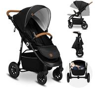 LIONELO Natt Cochecito de bebé hasta 22 kg Manillar y respaldo ajustables a la posición acostada cinturones de 5 puntos ruedas todoterreno grandes capazo impermeable XXL, 0-4 años (Black) (Black)