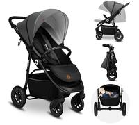 LIONELO Natt Cochecito de bebé hasta 22 kg Manillar y respaldo ajustables a la posición acostada cinturones de 5 puntos ruedas todoterreno grandes capazo impermeable XXL, 0-4 años (Black) (Grey)