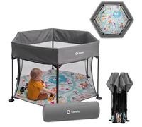 LIONELO Roel parque infantil bebe de 6 meses a 15 kg Cubiertas antideslizantes para las patas forma hexagonal bloqueo de plegado LockGuard plegado rápido bolsa de transporte