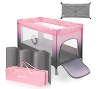 LIONELO Stefi Cuna Bebe Parque Infantil Bebe Apertura Lateral colchoneta protección contra el Plegado LockGuard Lados de Tela de Malla Bolso de Transporte (Gris) (Pink)
