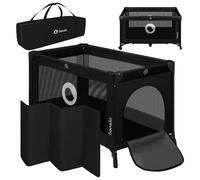 lionelo Stefi Cuna de Viaje para Bebé Apertura Lateral, Colchoneta 120x60 cm, Sistema LockGuard, Lados de Malla Transpirable, Bolsa de Transporte Incluida