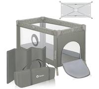 LIONELO Stefi Cuna Bebe Parque Infantil Bebe Apertura Lateral colchoneta protección contra el Plegado LockGuard Lados de Tela de Malla Bolso de Transporte (Gris) (Beige)