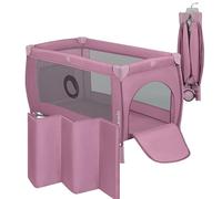 LIONELO Stefi Plus Cuna de Viaje para Bebé con Puerta Lateral, Colchón de Espuma T25 Premium, Plegado Rápido, Bolsa de Transporte y Ruedas (Rosa)
