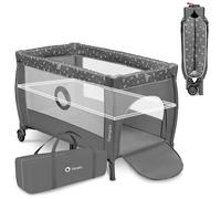 lionelo Stefi Plus - Cuna de Viaje y Parque Infantil Desde el Nacimiento | 2 niveles de colchón, entrada lateral con cremallera, malla transpirable, seguridad LockGuard, ruedas y plegado compacto