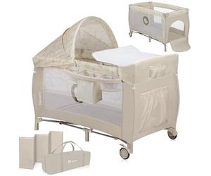 lionelo Sven Plus Cuna de Viaje bebés 0-36M para niños hasta 15 kg Función de Cambiador Mosquitero Apertura Lateral con Cremallera Ajuste de Altura Gris y Turquesa (Beige Latte)