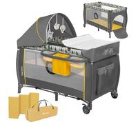 lionelo Sven Plus Cuna de Viaje para bebés 0-36M para niños hasta 15 kg Función de Cambiador Mosquitero Apertura Lateral con Cremallera Ajuste de Altura (Amarillo)