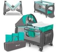 lionelo Sven Plus Cuna de Viaje para bebés 0-36M para niños hasta 15 kg Función de Cambiador Mosquitero Apertura Lateral con Cremallera Ajuste de Altura (Gris y Turquesa)