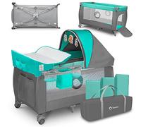 lionelo Sven Plus 2en1 Cuna de Viaje y Parque de bebés 0-36M para niños hasta 15 kg Función de Cambiador Mosquitero Apertura Lateral con Cremallera Ajuste de Altura Gris y Turquesa
