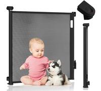 Lionelo Thea Barrera de Seguridad Infantil Retráctil, Ancho hasta 140 cm | Barrera para Perros, Puertas, Escaleras y Pasillos, Sin Umbral, Altura 90 cm, Doble Bloqueo, 3 Kits de Montaje, Negro