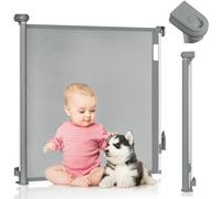Lionelo Thea Barrera de Seguridad Infantil Retráctil, Ancho hasta 140 cm | Barrera para Perros, Puertas, Escaleras y Pasillos, Sin Umbral, Altura 90 cm, Doble Bloqueo, 3 Kits de Montaje, Gris