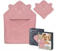 Lionelo Toalla de Baño para Bebé Recién Nacido con Capucha 80 x 80 cm, Rosa | Muselina de Algodón 100 %, Capa de Baño Suave y Absorbente, Secado Rápido, Transpirable, Fácil de Lavar, Ideal para Regalo