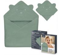 Lionelo Toalla de Baño para Bebé Recién Nacido con Capucha 80x80 cm, Verde | Muselina de Algodón 100 %, Capa de Baño Suave y Absorbente, Secado Rápido, Transpirable, Fácil de Lavar, Ideal para Regalo